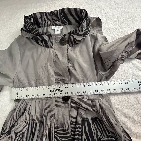 Dorman Womens Zebra Print Button Front Hooded Coat Jacket Medium Gray Pockets - Picture 8 of 11